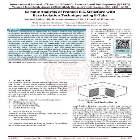 Seismic Analysis of Framed R.C. Structure with Base Isolation Technique using...