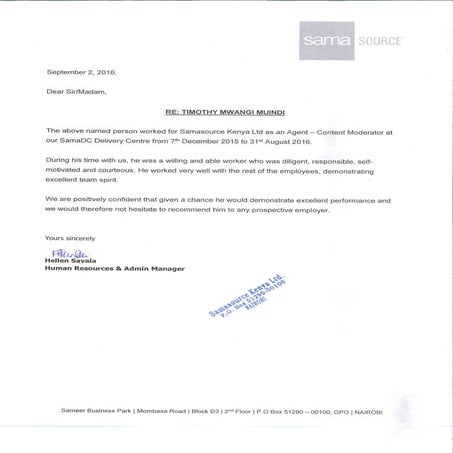 RECOMMENDATION LETTER FROM SAMASOURCE | PDF