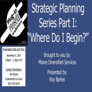 Strategic Planning Series Part I