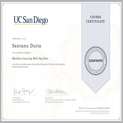 Certificate Machine Learning With Big Data 
