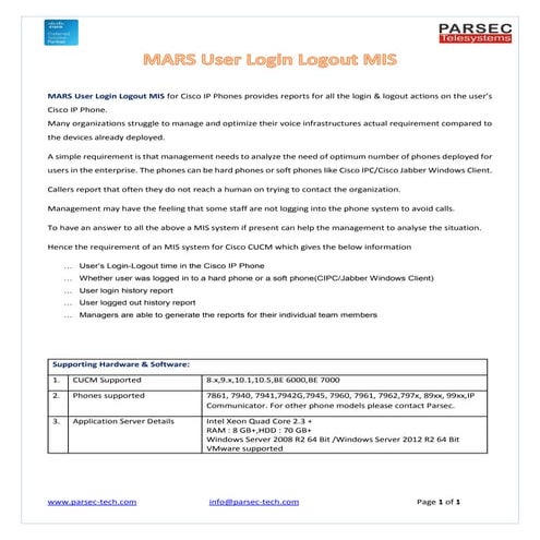 MARS User LoginLogout MIS