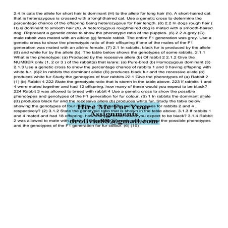 24 In cats the allele for short hair is dominant H to the.pdf