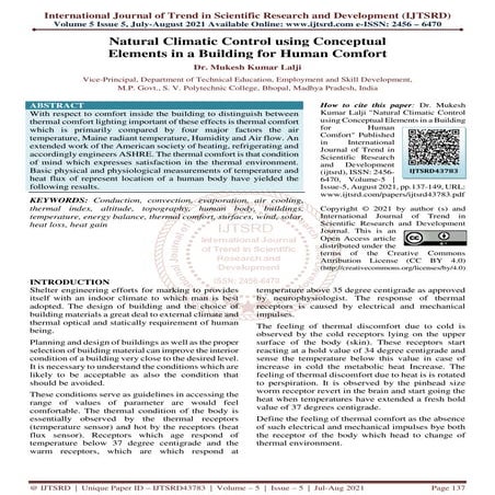 Natural Climatic Control using Conceptual Elements in a Building for Human Co...