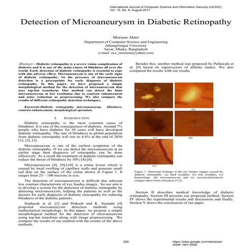 Detection of Microaneurysm in Diabetic Retinopathy