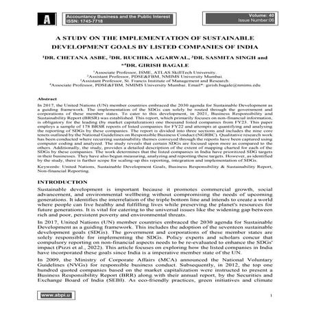 A STUDY ON THE IMPLEMENTATION OF SUSTAINABLE DEVELOPMENT GOALS BY LISTED COMP...