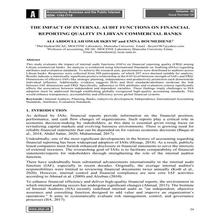 THE IMPACT OF INTERNAL AUDIT FUNCTIONS ON FINANCIAL REPORTING QUALITY IN LIBY...
