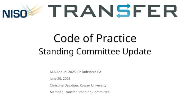 Davidian "Transfer Code of Practice Standing Committee Update"