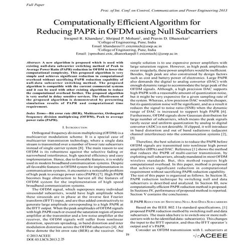 Computationally Efficient Algorithm for Reducing PAPR in OFDM using Null Subc...