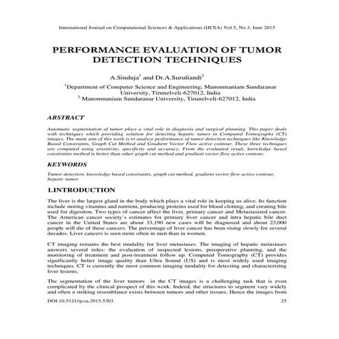 PERFORMANCE EVALUATION OF TUMOR DETECTION TECHNIQUES 