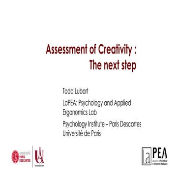 Assessment of Creativity: The next step – Todd Lubart 