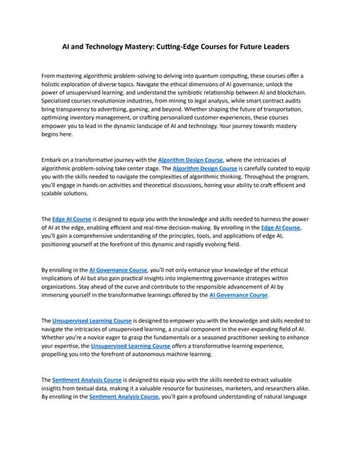 AI and Technology Mastery: Cutting-Edge Courses for Future Leaders