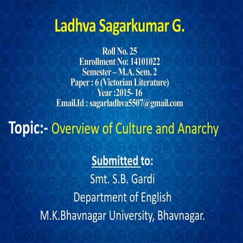 Clture and Anarchy- Mathew Arnold   