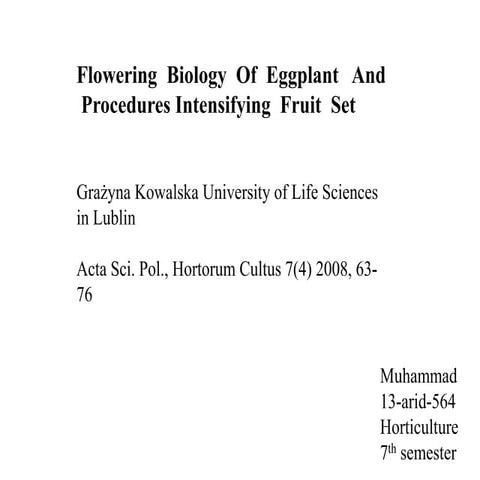 flowering biology of egg plant
