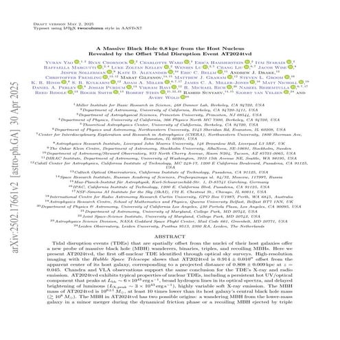 A Massive Black Hole 0.8kpc from the Host Nucleus Revealed by the Offset Tida...