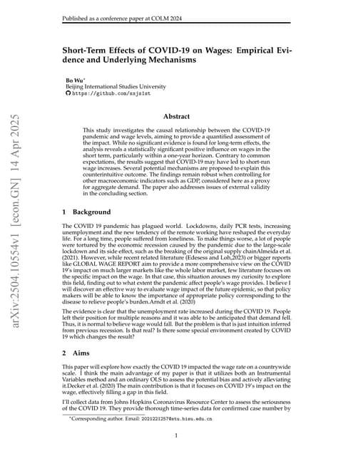 Short-Term Effects of COVID-19 on Wages: Empirical Evidence and Underlying Me...