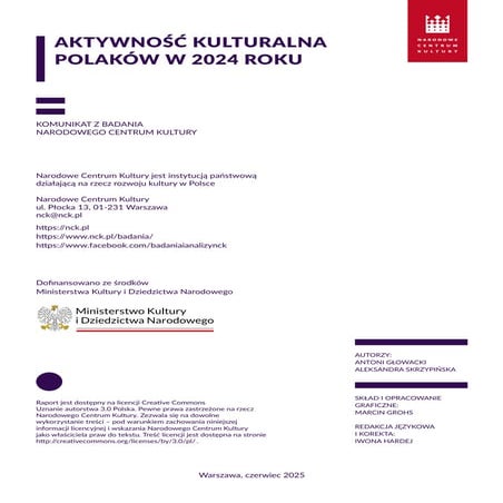 Aktywność kulturalna Polaków 2024_Narodowe Centrum Kultury