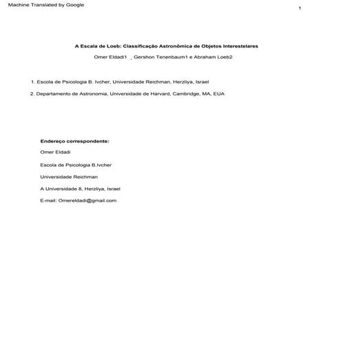 ESCALA DE LOEB: CLASSIFICAÇÃO ASTRONÔMICA DE OBJETOS INTERESTELARES