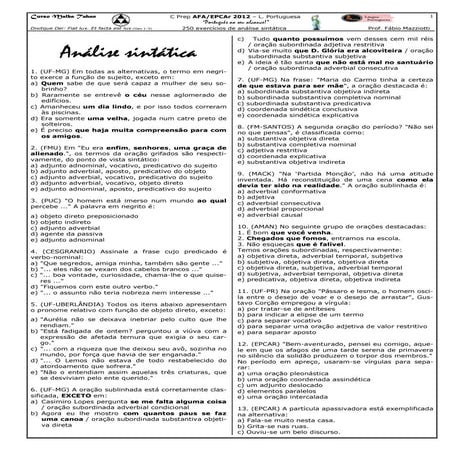 250 exercícios análise sintática 