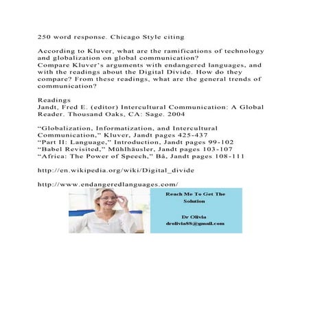 250 word response. Chicago Style citingAccording to Kluver, what.docx