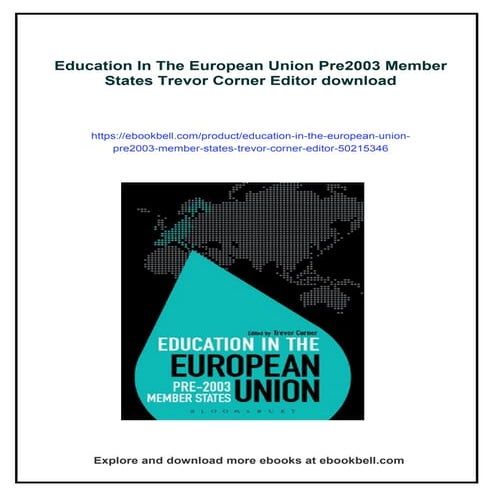 Education In The European Union Pre2003 Member States Trevor Corner Editor