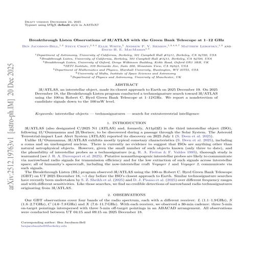 Breakthrough Listen Observations of 3I/ATLAS with the Green Bank ...