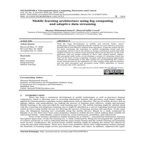 Mobile learning architecture using fog computing and adaptive data streaming