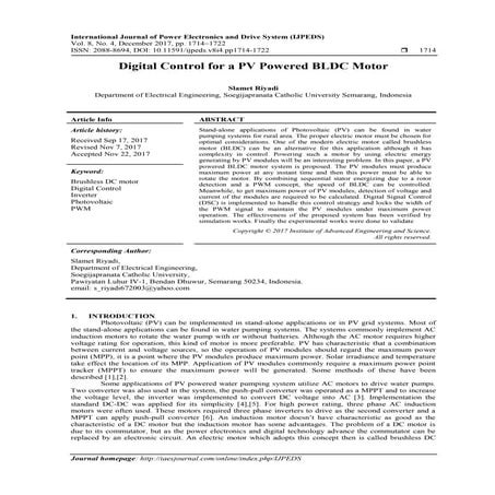 Digital Control for a PV Powered BLDC Motor