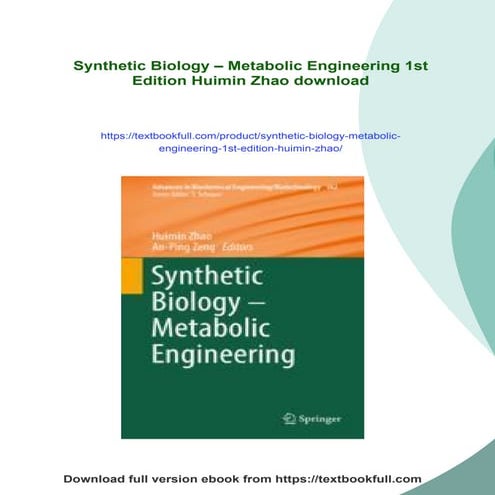 Synthetic Biology – Metabolic Engineering 1st Edition Huimin Zhao | PDF