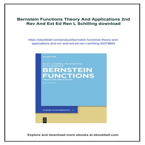 Bernstein Functions Theory And Applications 2nd Rev And Ext Ed Ren L ...