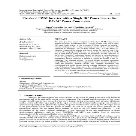 Five-level PWM Inverter with a Single DC Power Source for DC-AC Power Conversion