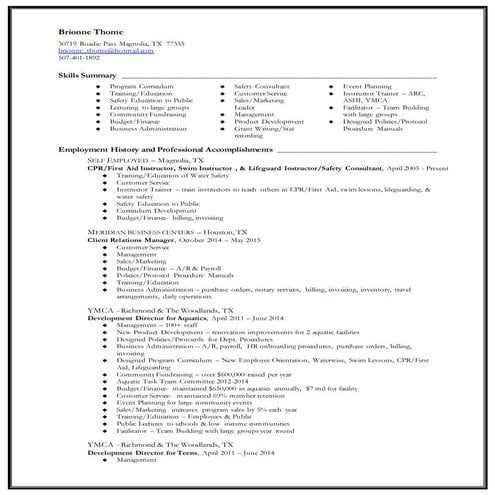 Brionne Thome Curriculum Vitae 2015