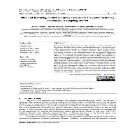 Blended learning model towards vocational students’ learning outcomes ...