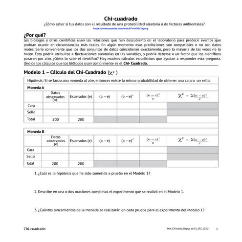 Chi-cuadrado, guía para biólogos, basada en la Metodología POGIL