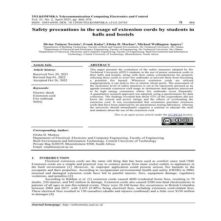 Safety precautions in the usage of extension cords by students in halls and h...