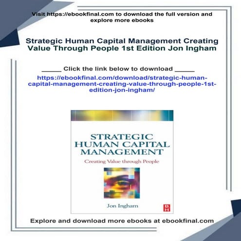 Strategic Human Capital Management Creating Value Through People 1st ...