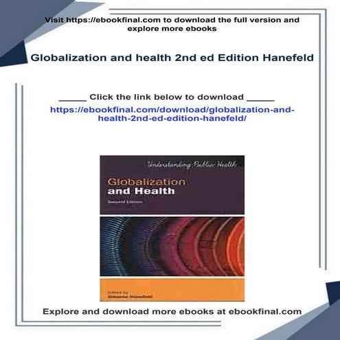 Globalization and health 2nd ed Edition Hanefeld | PDF
