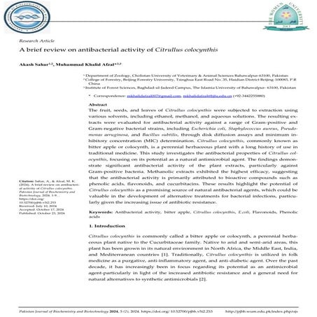 A Brief Review on Antibacterial Activity of Citrullus colocynthis