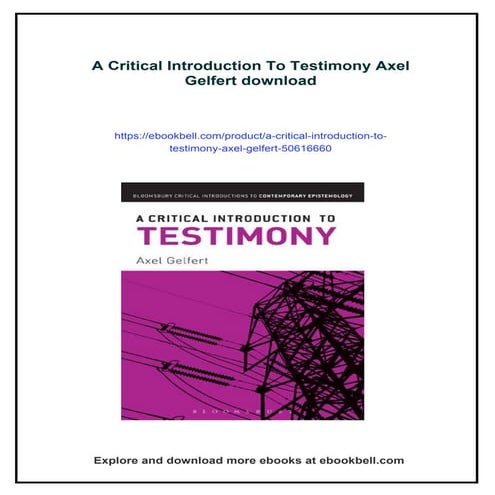 A Critical Introduction To Testimony Axel Gelfert | PDF