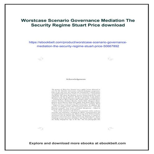 Worstcase Scenario Governance Mediation The Security Regime Stuart Price
