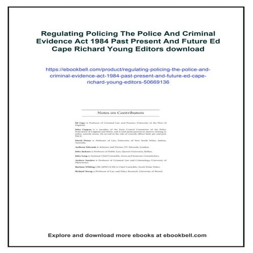 Regulating Policing The Police And Criminal Evidence Act 1984 Past Present An...