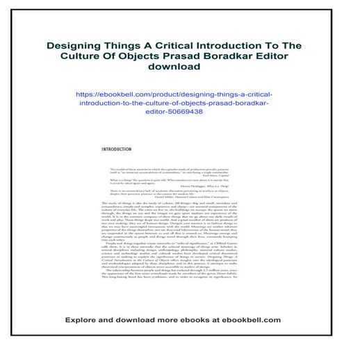 Designing Things A Critical Introduction To The Culture Of Objects Prasad Bor...