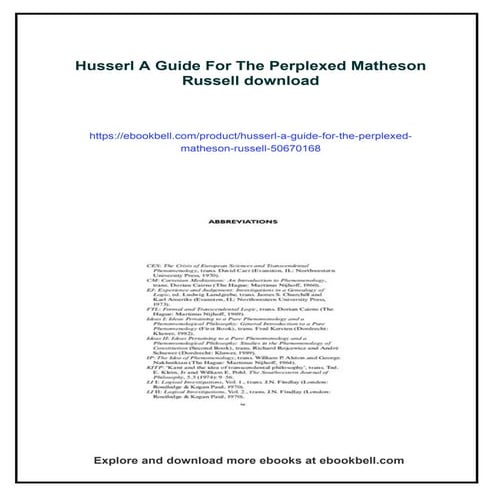 Husserl A Guide For The Perplexed Matheson Russell | PDF