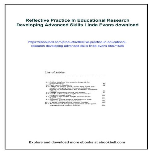 Reflective Practice In Educational Research Developing Advanced Skills Linda ...