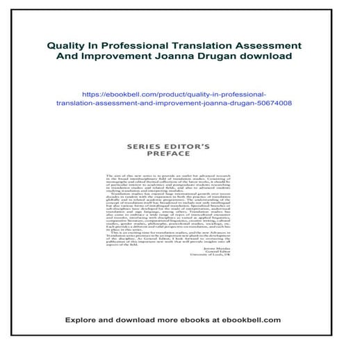 Quality In Professional Translation Assessment And Improvement Joanna Drugan