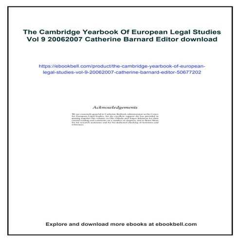 The Cambridge Yearbook Of European Legal Studies Vol 9 20062007 ...