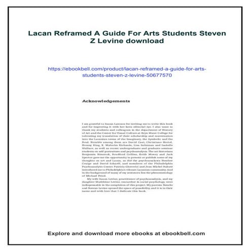 Lacan Reframed A Guide For Arts Students Steven Z Levine | PDF