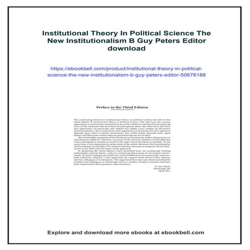 Institutional Theory In Political Science The New Institutionalism B Guy Pete...