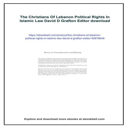 The Christians Of Lebanon Political Rights In Islamic Law David D ...