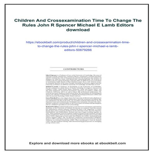 Children And Crossexamination Time To Change The Rules John R Spencer Michael...