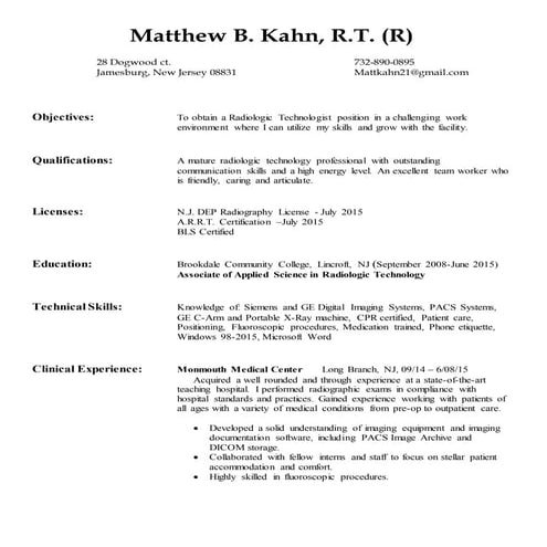 Kimberleigh Pratt, RT(R) Resume | RTF